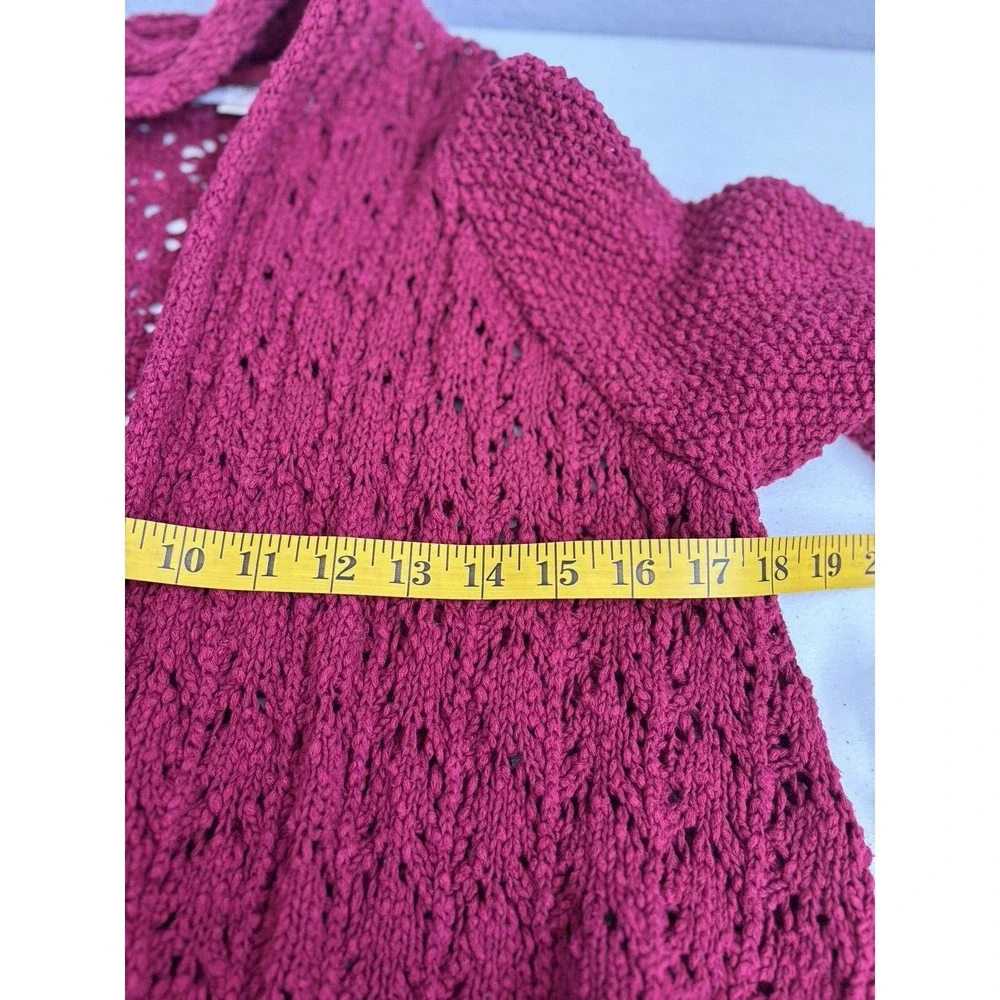 Ann Taylor‎ Loft Women's Medium Maroon Wine Chunkey Knit Long Open Cardigan